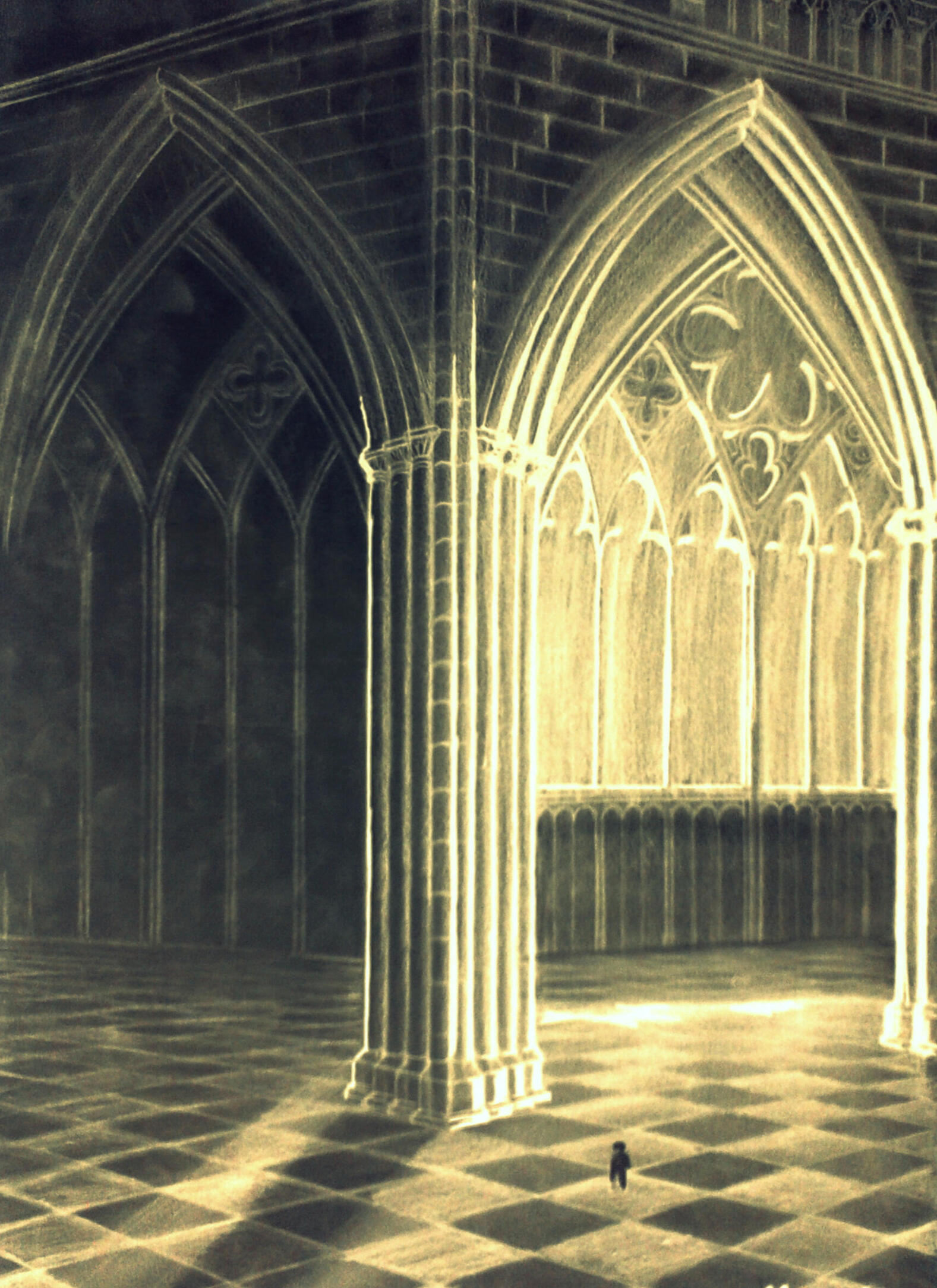 Gothic light, Graphite and pastel on paper, 42x29.7cm